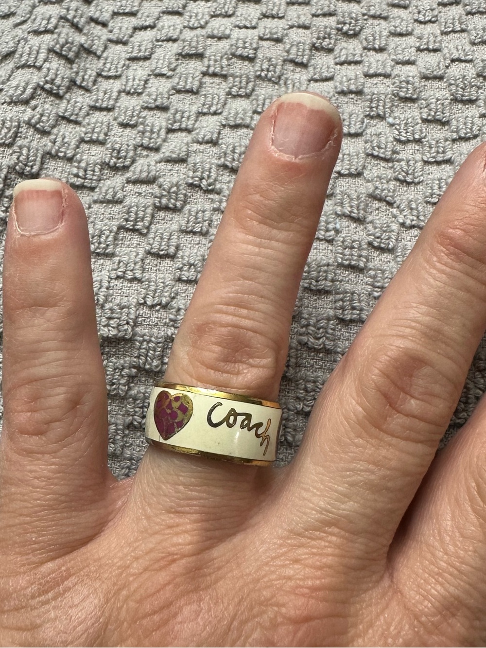 Y2K Coach gold ring white enamel Coach Logo Heart Star Skull Lips peace Size 7